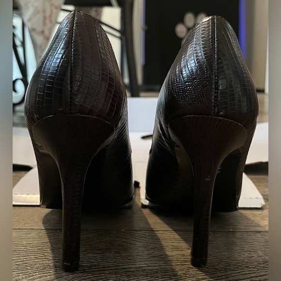 Aldo Leather Pointy Toe Embossed Brown 4” Heels Women’s size 7.5 - Picture 2 of 5